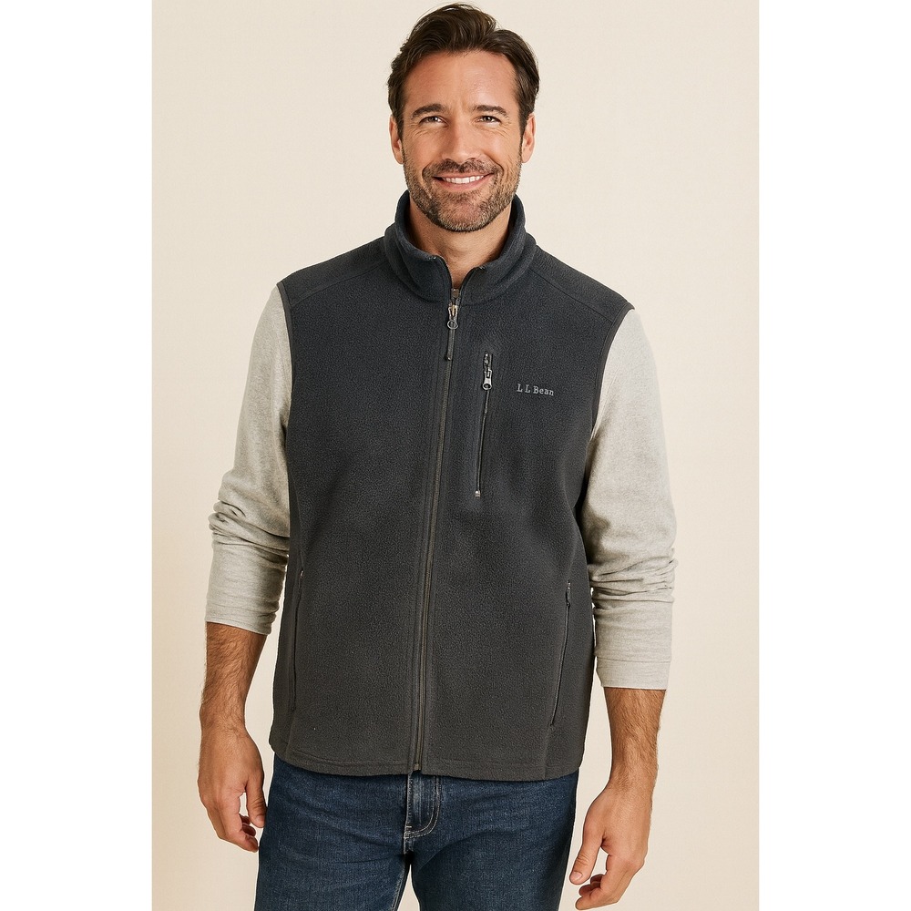 LL Bean Men's Medium‎ Fleece Vest Polartec Gray Full Zip Outdoor Hiking Trail